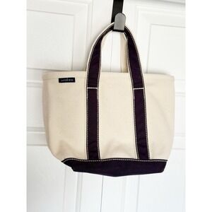 Land's End Small Canvas Tote Bag. White With Blue Stripes. 9" Tall.